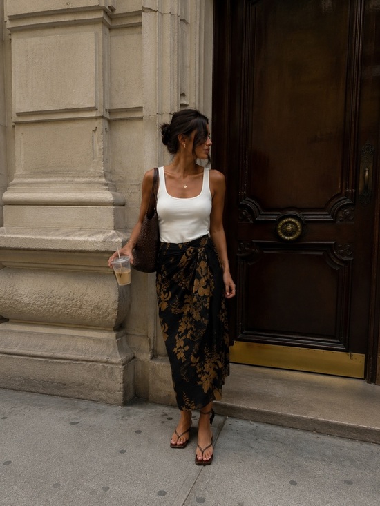 Reformation Dresses & Skirts - Reformation Black and Gold Floral Midi Wrap Skirt